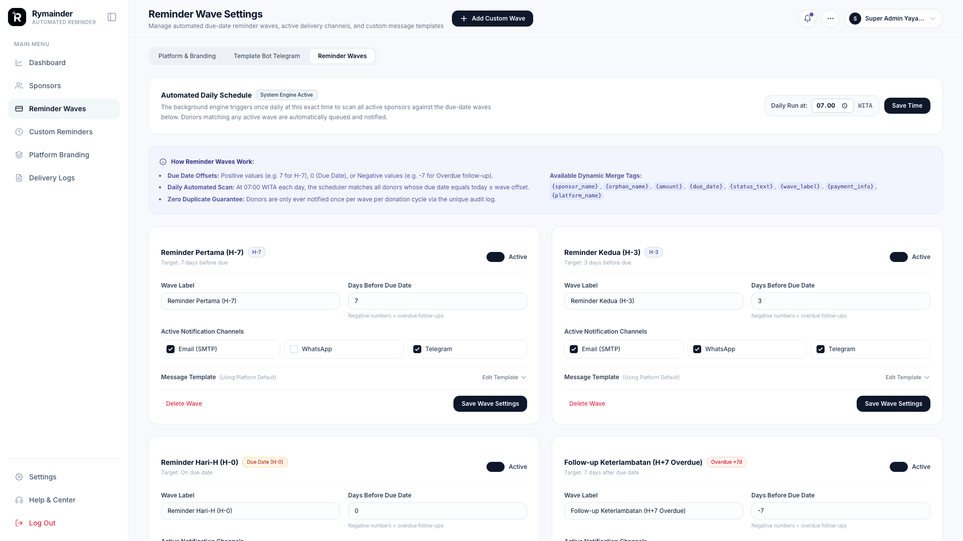Remainder Manage Settings Page.png